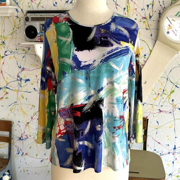 3 for $50💚 Allison Daley Wearable Art Colorful Pullover Top - Picture 1 of 4